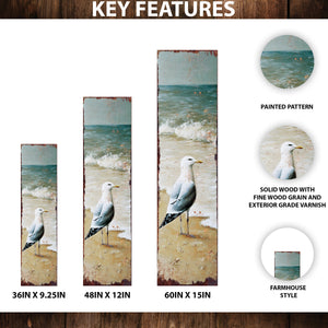 Ocean Seagull Porch Sign | Wooden Entryway Decor | UV Print | Front Porch Plaque | Seagull on the Beach Design | 3 Sizes