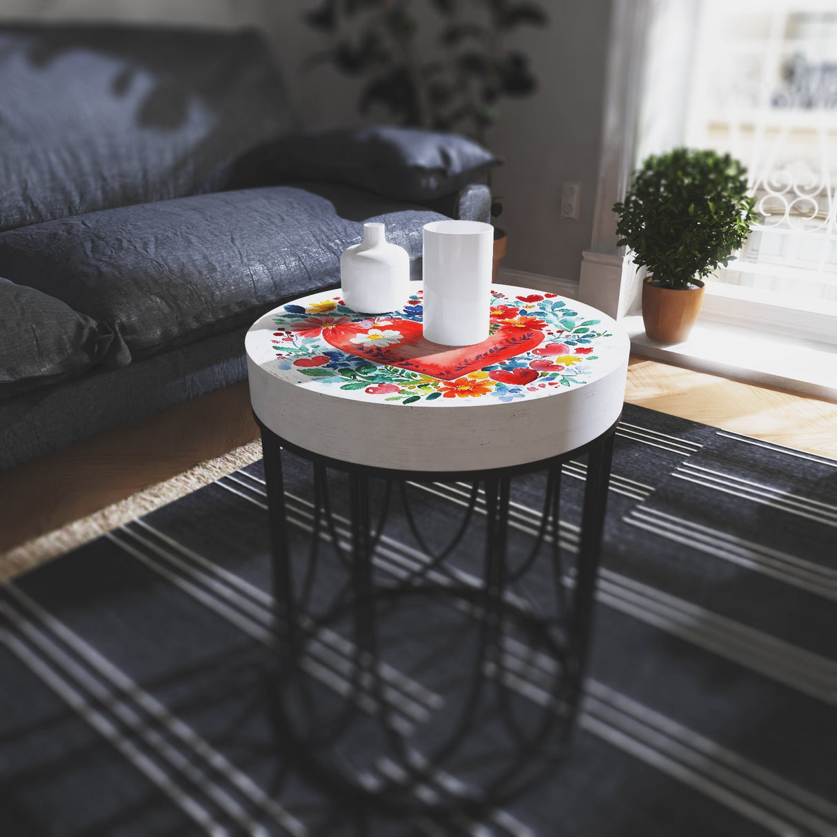 Bright Heart and Botanical Accent Table