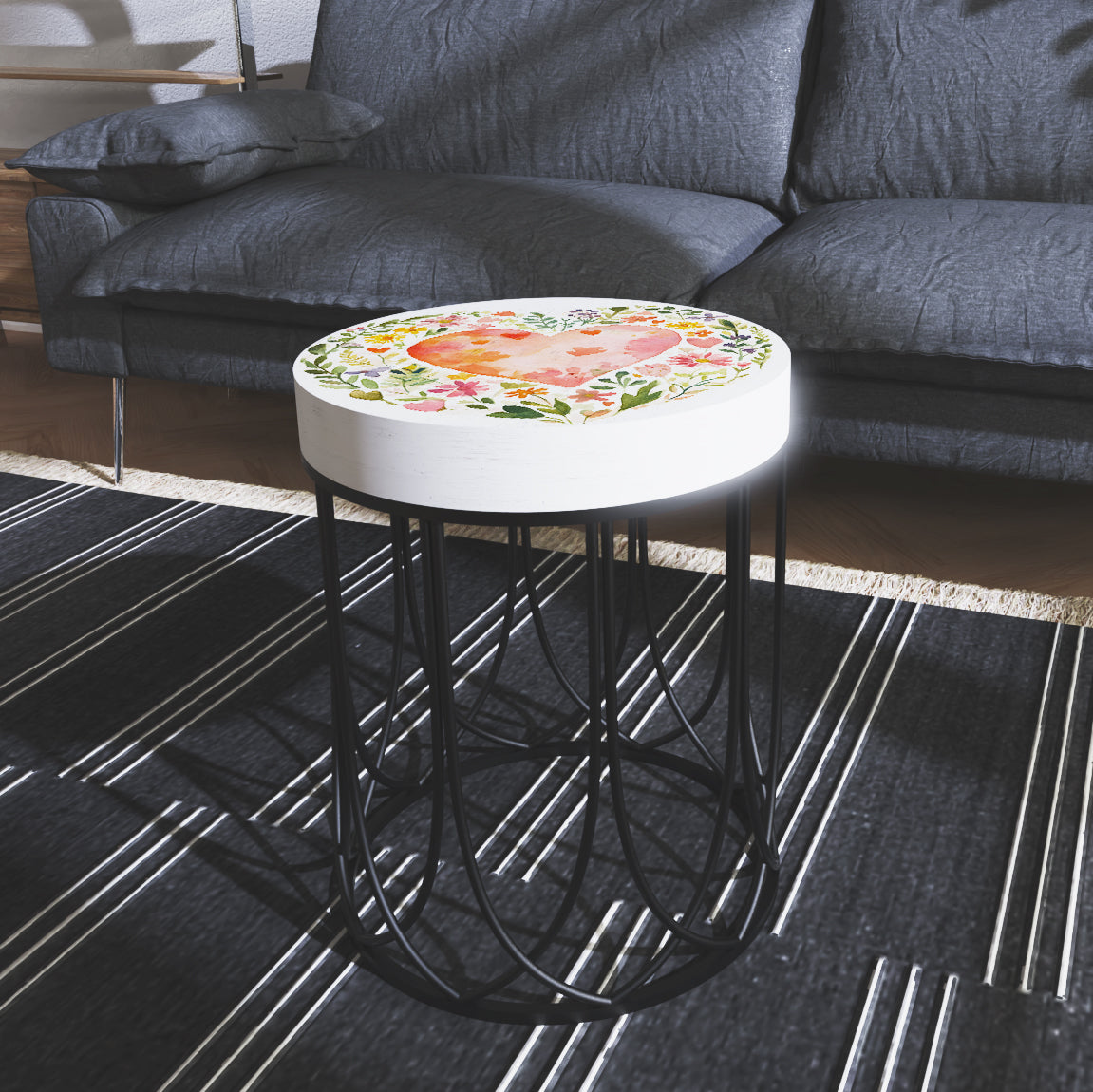 Heart & Botanical Accent Table