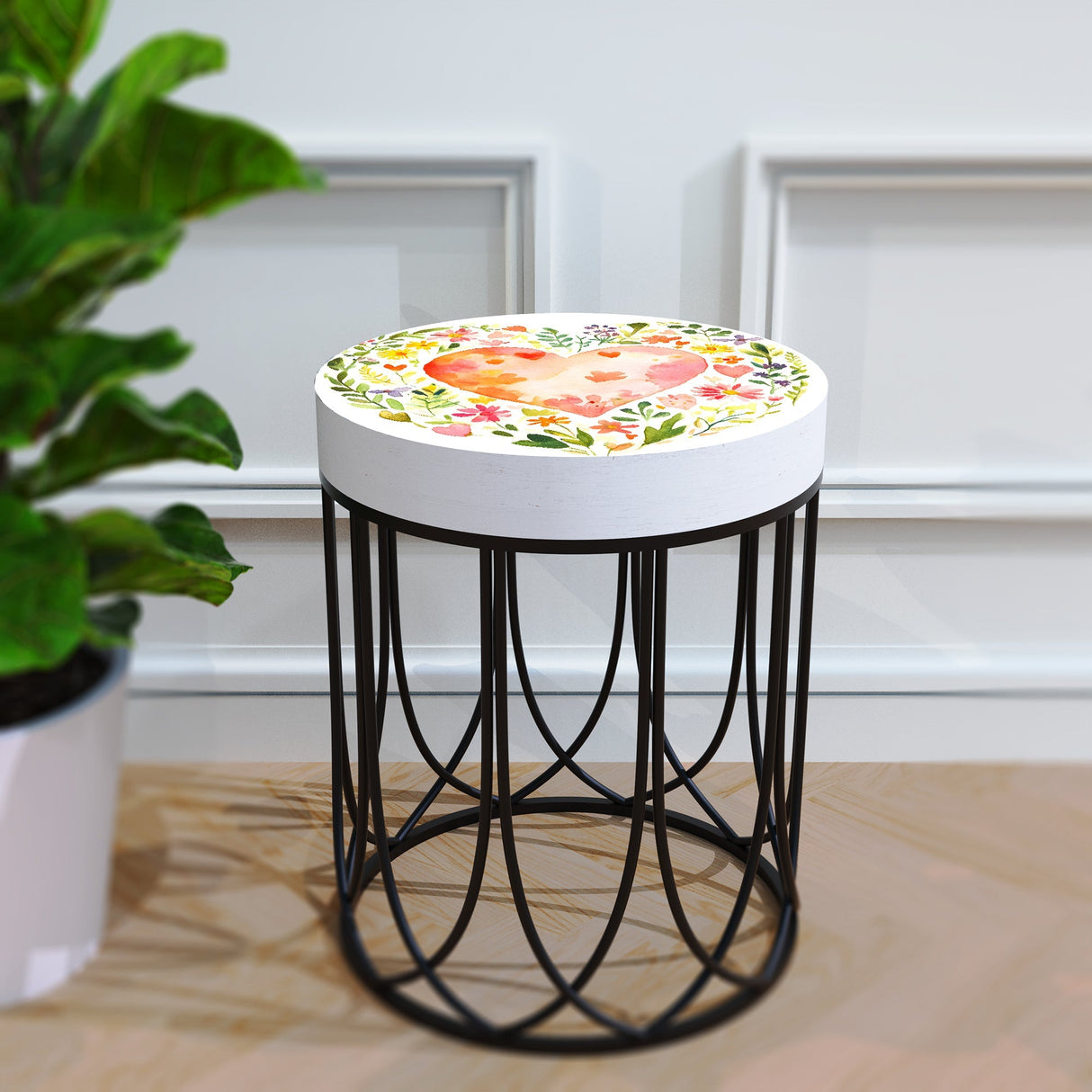 Heart & Botanical Accent Table