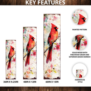 Spring Cardinal Porch Sign | Wooden Entryway Decor | UV Print | Front Porch Plaque | Wildflowers Design | 3 Sizes