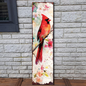 Spring Cardinal Porch Sign | Wooden Entryway Decor | UV Print | Front Porch Plaque | Wildflowers Design | 3 Sizes