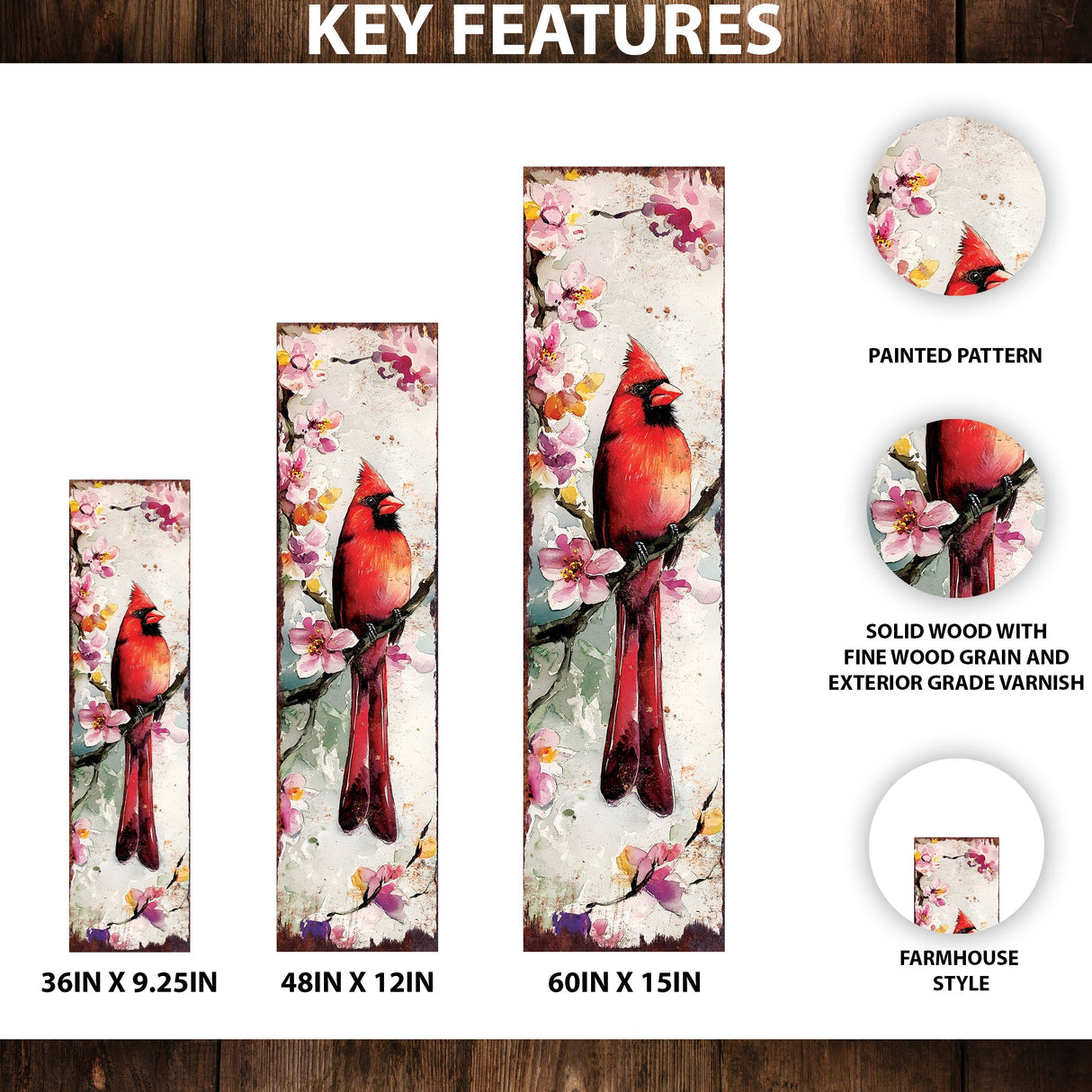 Spring Cardinal Porch Sign | Wooden Entryway Decor | UV Print | Front Porch Plaque | Wildflowers Design | 3 Sizes