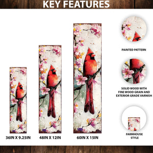 Spring Cardinal Porch Sign | Wooden Entryway Decor | UV Print | Front Porch Plaque | Wildflowers Design | 3 Sizes