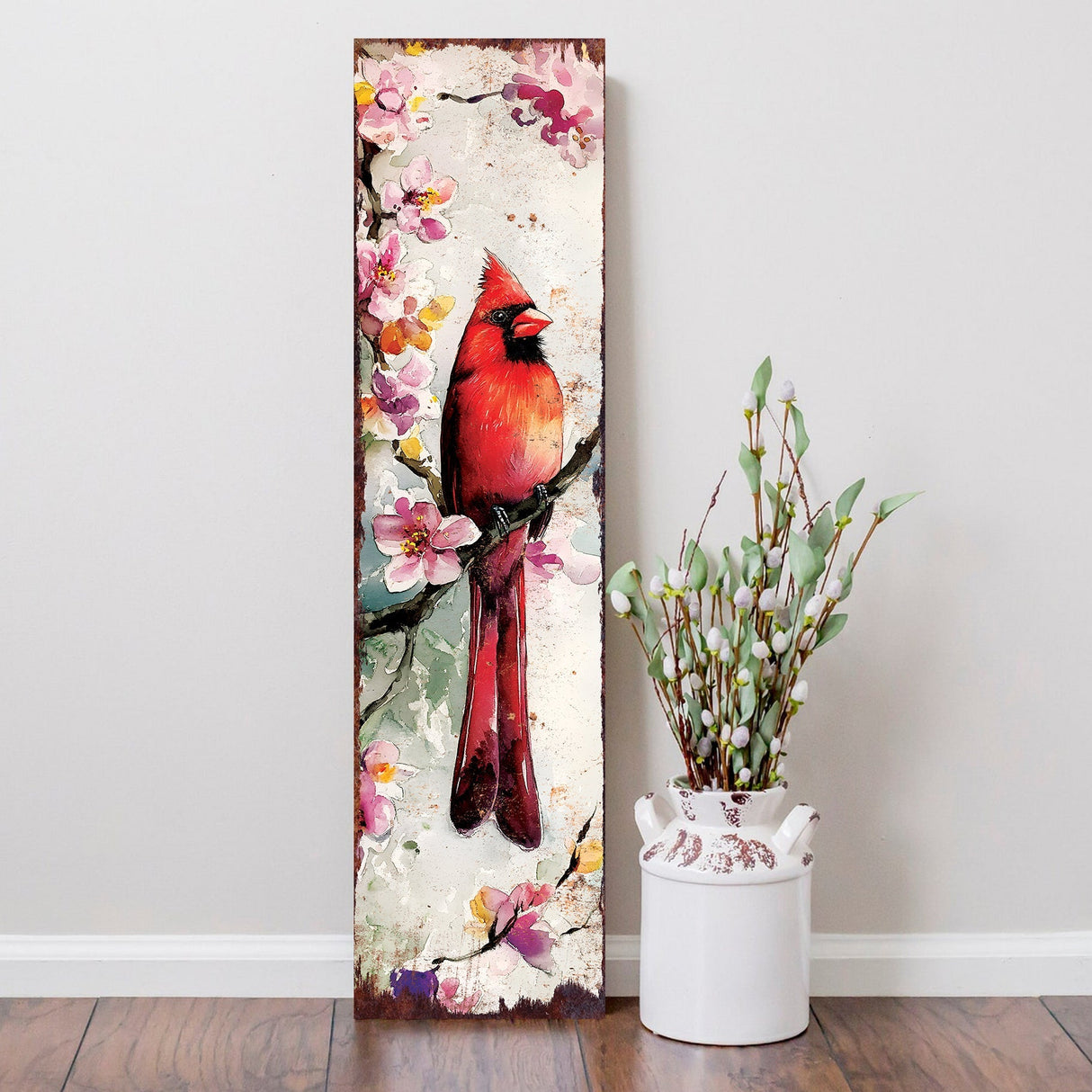 Spring Cardinal Porch Sign | Wooden Entryway Decor | UV Print | Front Porch Plaque | Wildflowers Design | 3 Sizes
