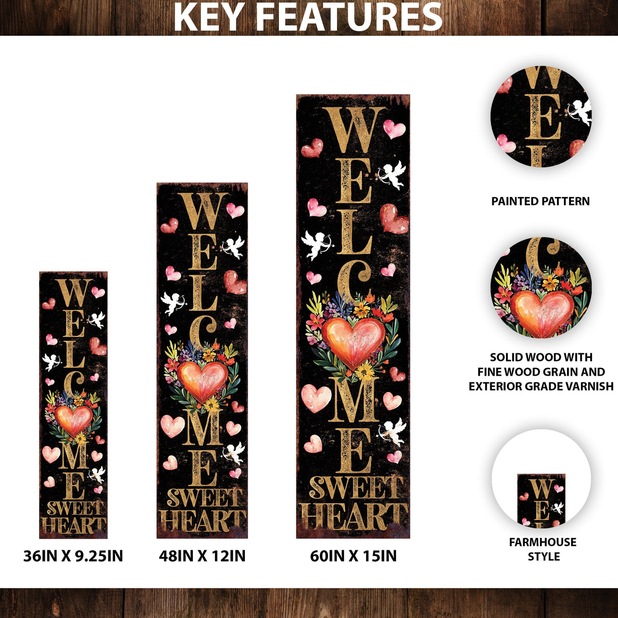 Welcome Sweet Heart Valentine’s Day Porch Sign | Wooden Entryway Decor | UV Print | Front Porch Plaque | 3 Sizes