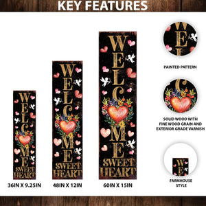 Welcome Sweet Heart Valentine’s Day Porch Sign | Wooden Entryway Decor | UV Print | Front Porch Plaque | 3 Sizes