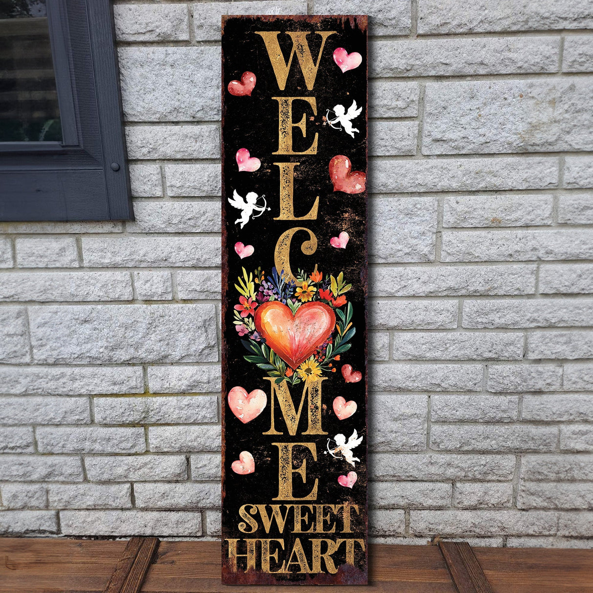 Welcome Sweet Heart Valentine’s Day Porch Sign | Wooden Entryway Decor | UV Print | Front Porch Plaque | 3 Sizes