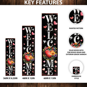 Welcome Valentine’s Day Porch Sign | Wooden Entryway Decor | UV Print | Front Porch Plaque | Romantic Home Decor | 3 Sizes