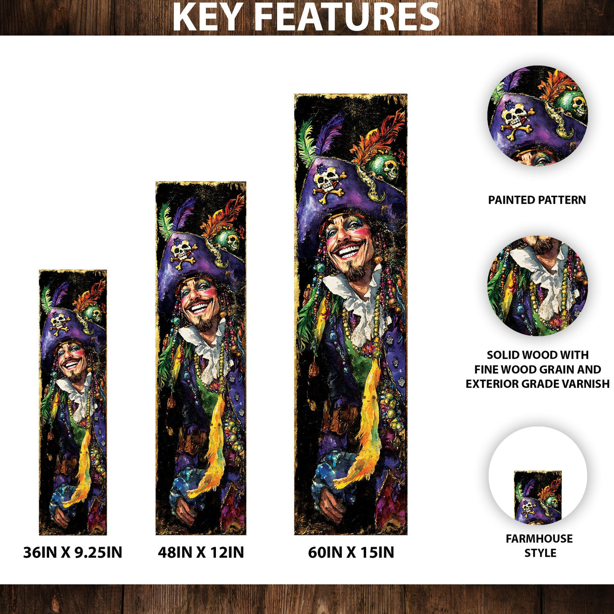 Pirate Mardi Gras Porch Sign | Wooden Entryway Decor | UV Print | Front Porch Plaque | Festive Gasparilla Decor | 3 Sizes