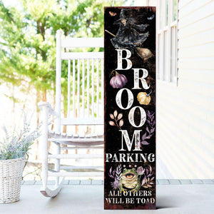 Halloween Porch Sign, Broom Parking Wooden Entryway Decor, UV Print, 3 Sizes
