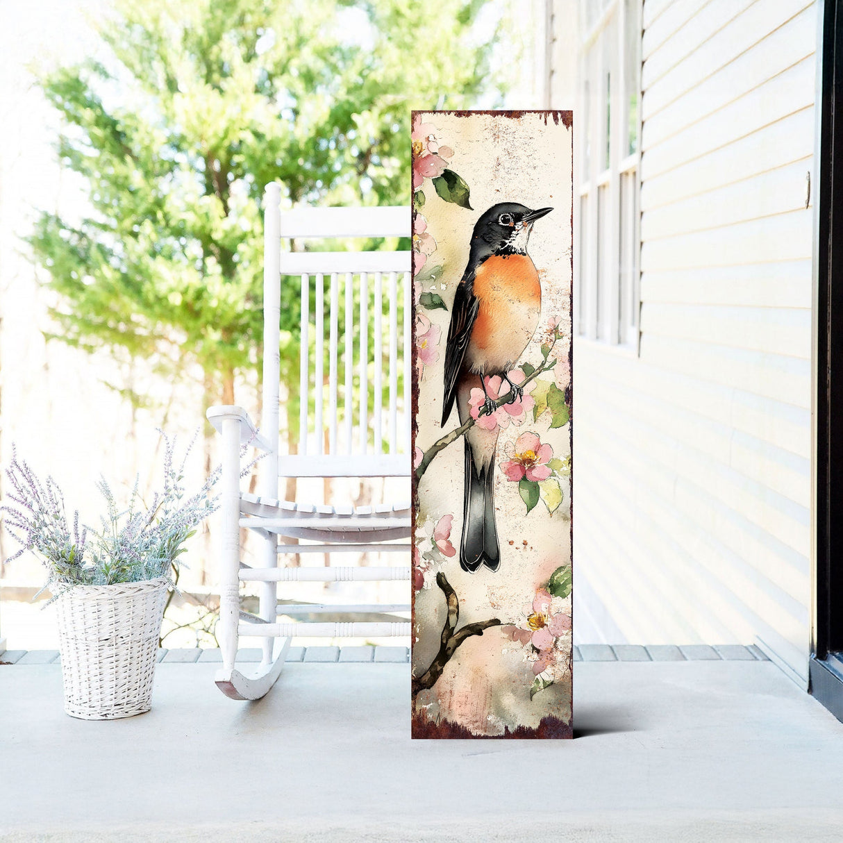 Spring American Robin Porch Sign | Wooden Entryway Decor | UV Print | Front Porch Plaque | Seasonal Home Decor | 3 Sizes