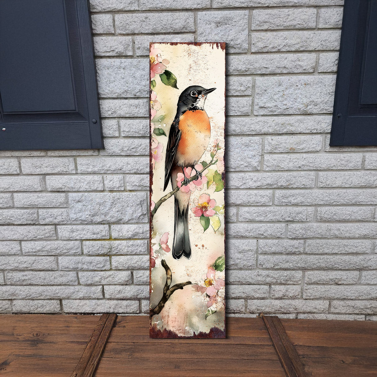Spring American Robin Porch Sign | Wooden Entryway Decor | UV Print | Front Porch Plaque | Seasonal Home Decor | 3 Sizes