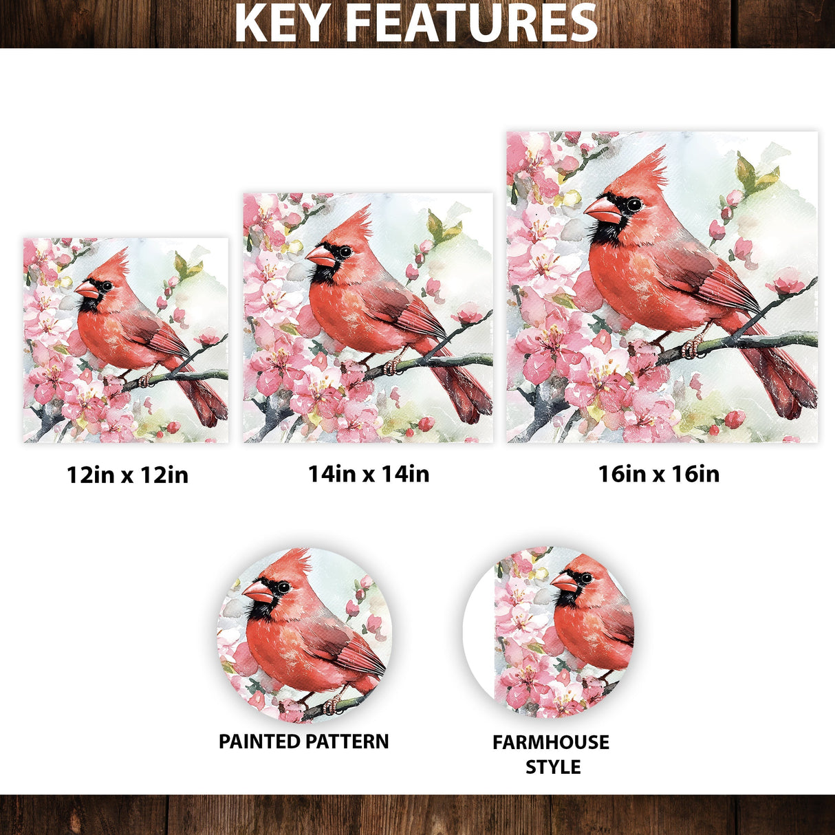 Spring Cardinal Wall Decor Art | UV Print Wall Decor | Indoor Wall Art Canvas | Nature-Inspired Home Décor | 3 Sizes