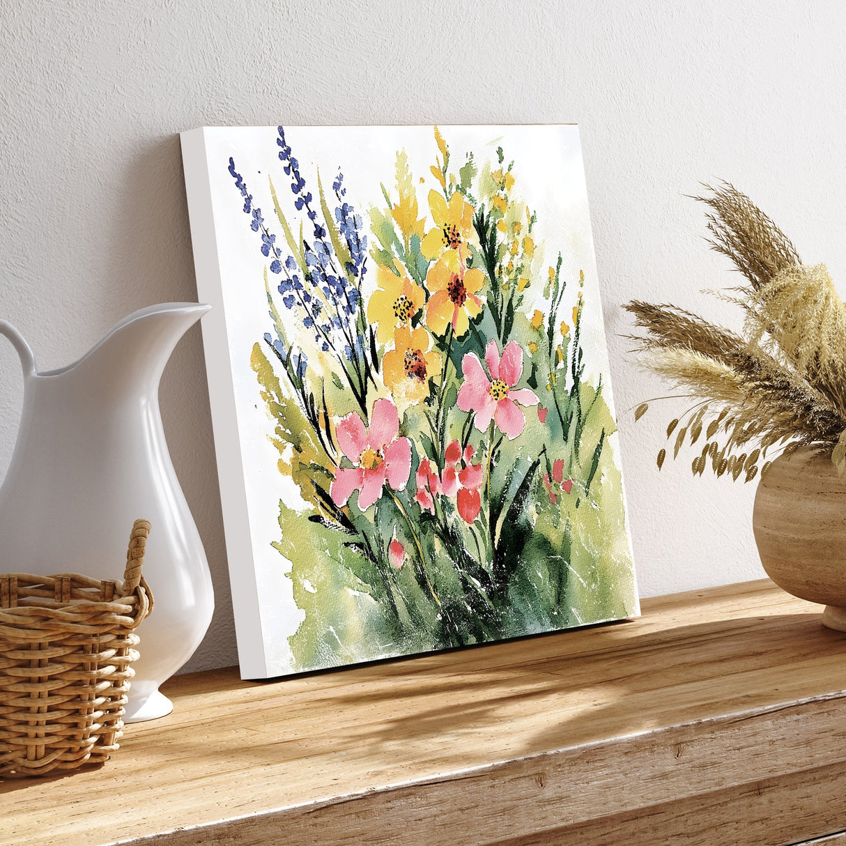 Spring Wildflowers Wall Decor Art | UV Print Canvas | Watercolor Style Indoor Wall Art | 3 Sizes