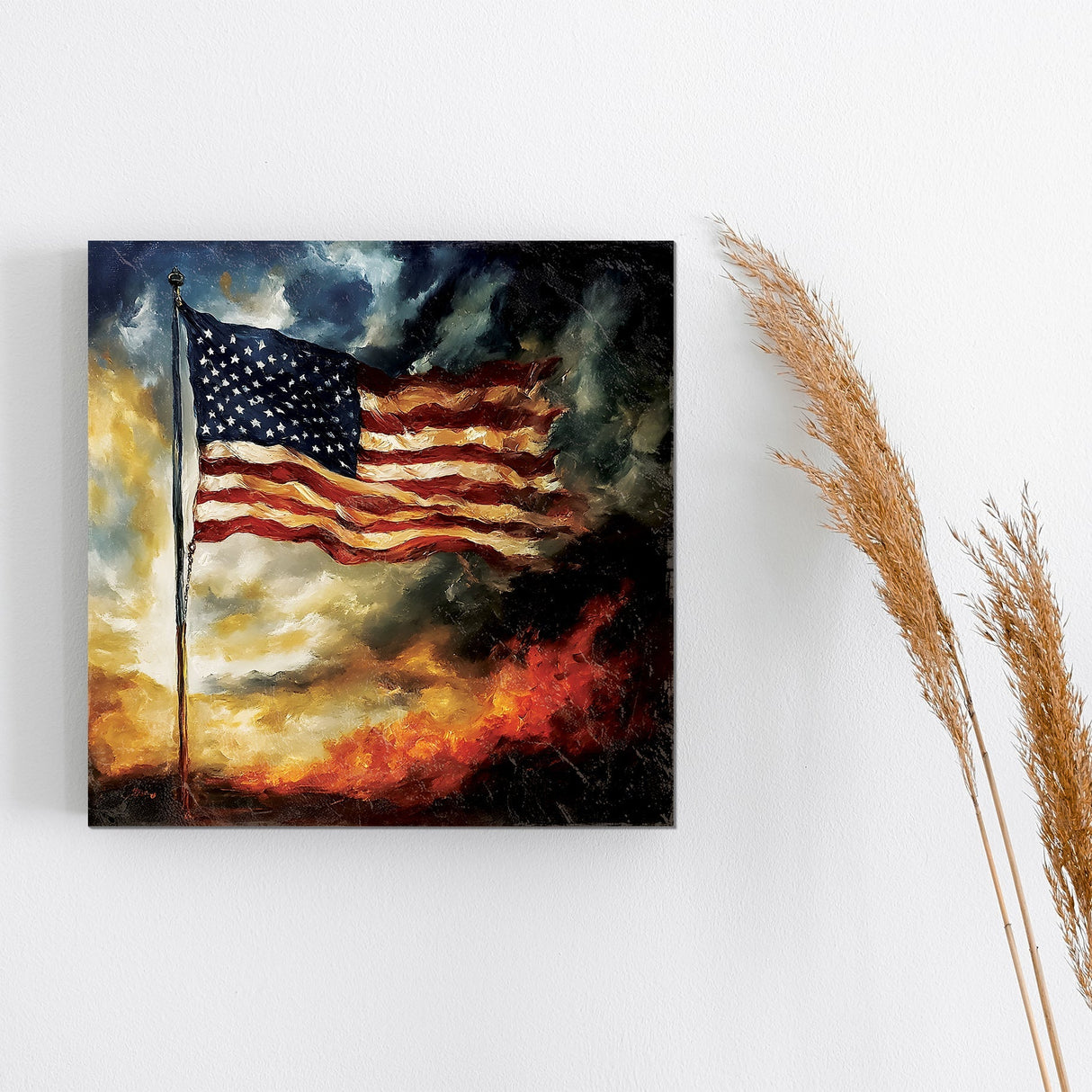 4th of July USA Flag Wall Decor Art | UV Print Canvas | Oil Paint Style Indoor Wall Art | 3 Sizes