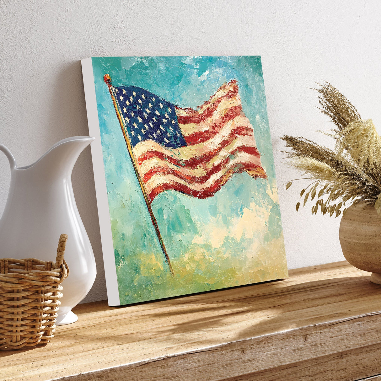 4th of July USA Flag Wall Decor Art | UV Print Canvas | Oil Paint Style Indoor Wall Art | 3 Sizes