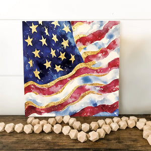 4th of July USA Flag Wall Decor Art | UV Print Canvas | Watercolor Paint Style Indoor Wall Art | 3 Sizes