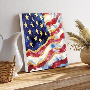 4th of July USA Flag Wall Decor Art | UV Print Canvas | Watercolor Paint Style Indoor Wall Art | 3 Sizes