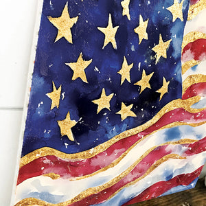 4th of July USA Flag Wall Decor Art | UV Print Canvas | Watercolor Paint Style Indoor Wall Art | 3 Sizes