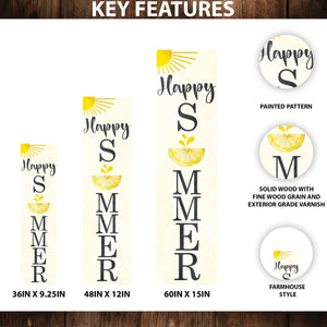 Happy Summer Lemon Porch Sign | Front Door Decor with Sun & Lemon Design | Farmhouse Style Summer Wall Hanging | 3 Sizes Available