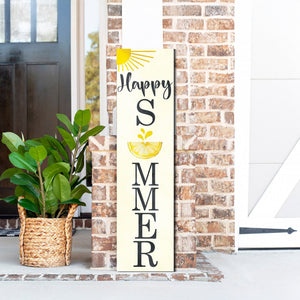 Happy Summer Lemon Porch Sign | Front Door Decor with Sun & Lemon Design | Farmhouse Style Summer Wall Hanging | 3 Sizes Available