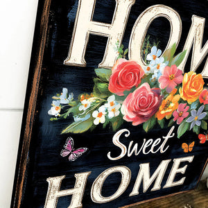 Spring Home Sweet Home Wall Decor with Floral & Butterfly Design | Rustic Farmhouse Style Canvas Art | 3 Sizes Available