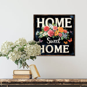 Spring Home Sweet Home Wall Decor with Floral & Butterfly Design | Rustic Farmhouse Style Canvas Art | 3 Sizes Available