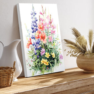 Alaskan Summer Wildflower Watercolor Art | Fireweed, Lupine, Arctic Poppy & Mountain Avens | Nature-Inspired Canvas Wall Decor | 12x16in