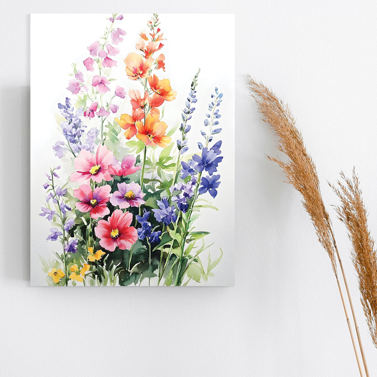 Alaskan Summer Wildflower Watercolor Art | Fireweed, Lupine, Arctic Poppy & Mountain Avens | Nature-Inspired Canvas Wall Decor | 12x16in