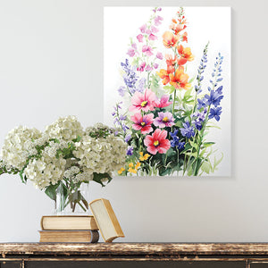 Alaskan Summer Wildflower Watercolor Art | Fireweed, Lupine, Arctic Poppy & Mountain Avens | Nature-Inspired Canvas Wall Decor | 12x16in