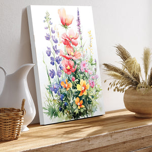 Alaskan Summer Wildflower Watercolor Art | Fireweed, Lupine, Arctic Poppy & Mountain Avens | Nature-Inspired Canvas Wall Decor | 12x16in