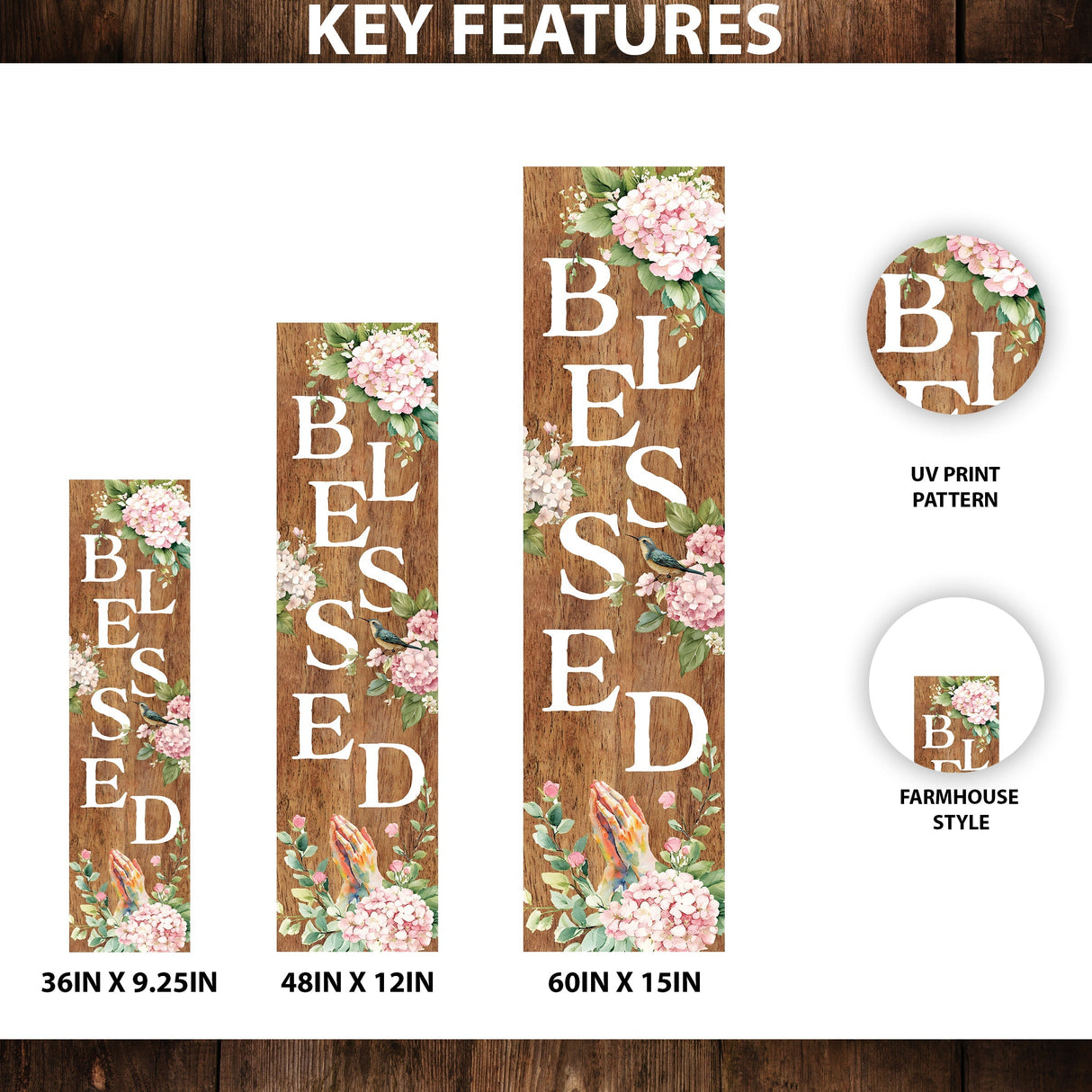 Spring Blessed Floral Porch Sign | Farmhouse Style Front Door Decor | UV Print Floral Design | 3 Sizes Available