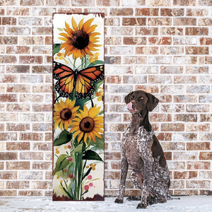 Summer Watercolor Monarch Butterfly with Sunflower Porch Sign | Multi Sizes Patterns Available | Perfect Summer Yard & Front Door Decor