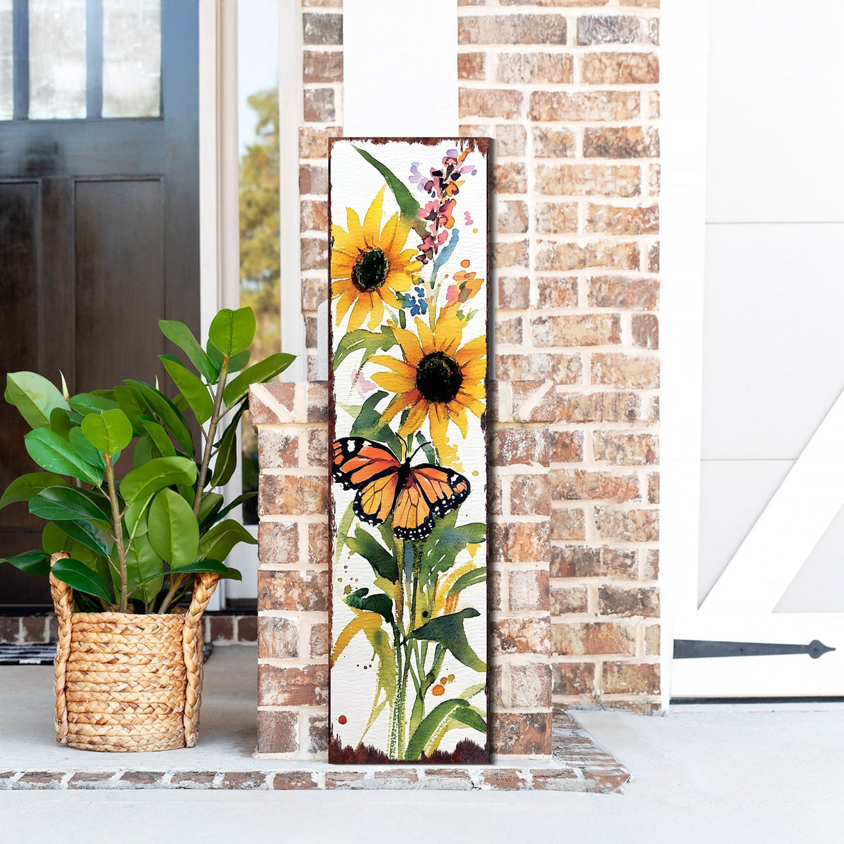Summer Watercolor Monarch Butterfly with Sunflower Porch Sign | Multi Sizes Patterns Available | Perfect Summer Yard & Front Door Decor