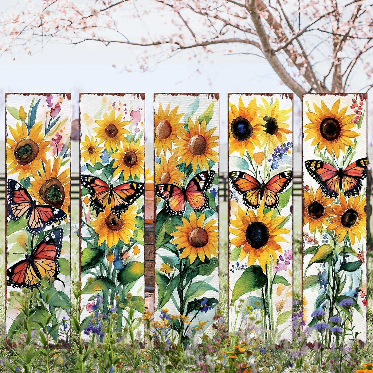 Summer Watercolor Monarch Butterfly with Sunflower Porch Sign | Multi Sizes Patterns Available | Perfect Summer Yard & Front Door Decor