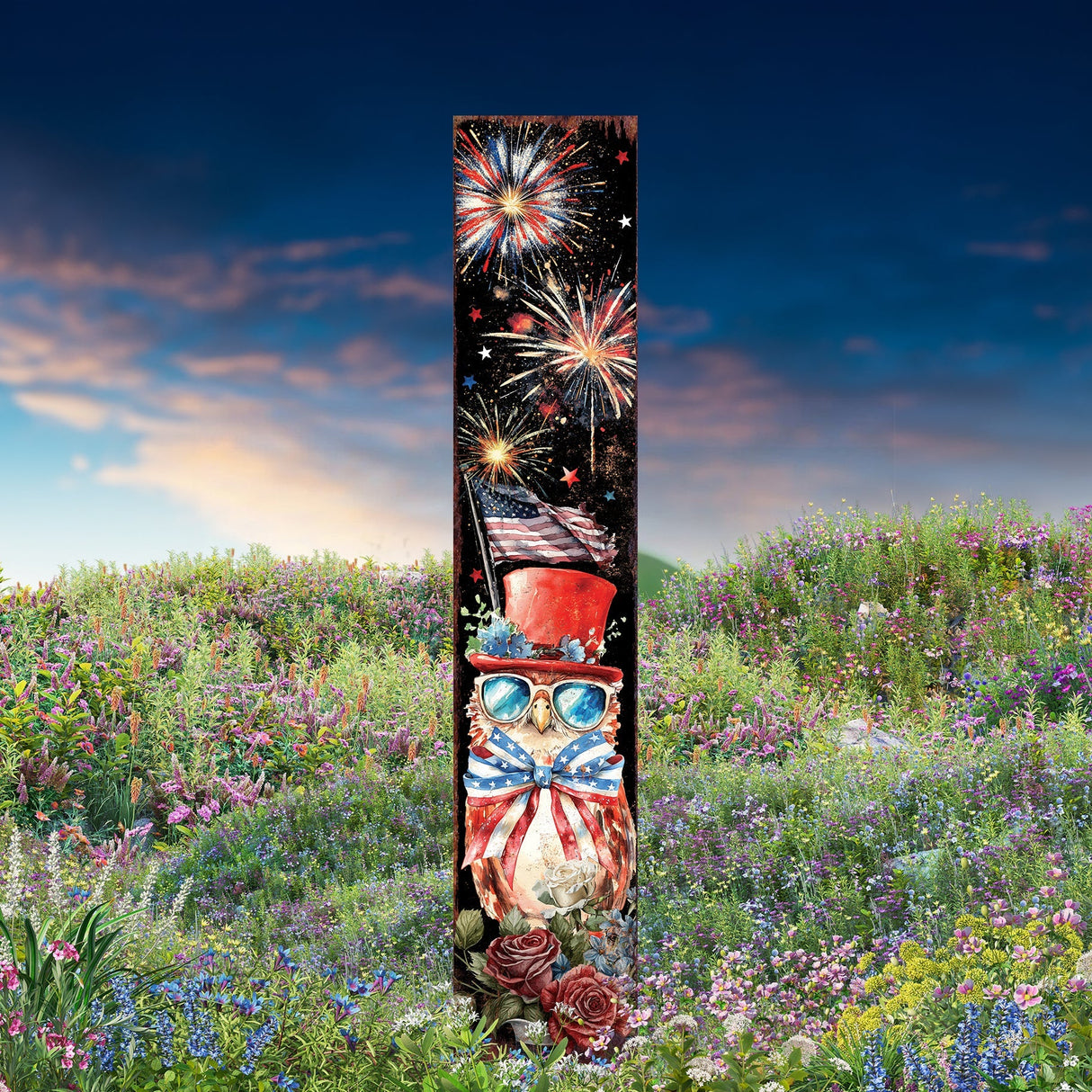 4th of July Owl & Fireworks Garden Stake | Multi Sizes | Perfect Patriotic Yard Independence Day Garden Decor | Outdoor Stake Sign