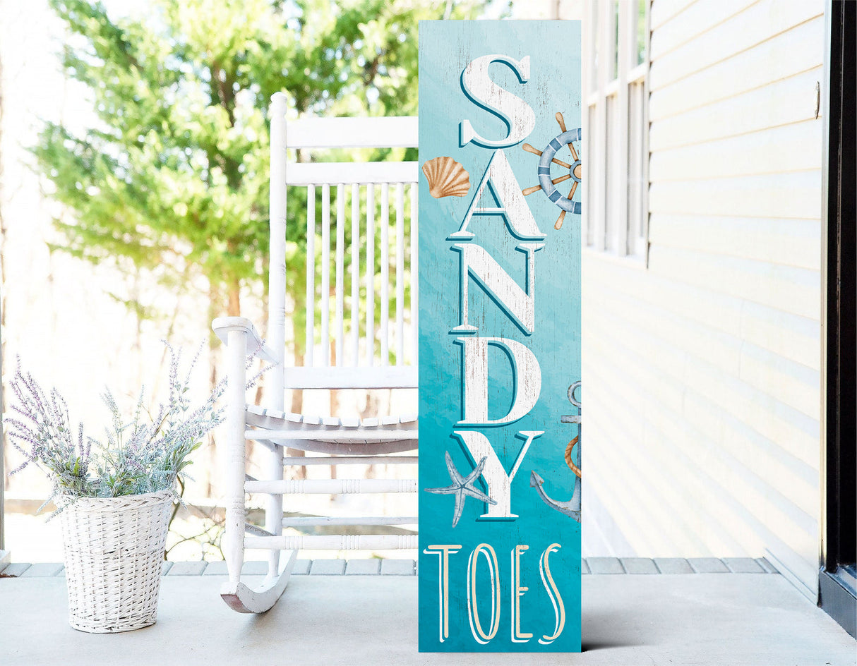 36in sandy toes porch sign for front door - tropical wooden wall decor, outdoor summer beach inspired display
