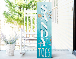 36in sandy toes porch sign for front door - tropical wooden wall decor, outdoor summer beach inspired display
