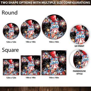 4th of July Owl & Fireworks Door Hanger | Multi Sizes | Patriotic Independence Day Front Door and Indoor Wall Decor