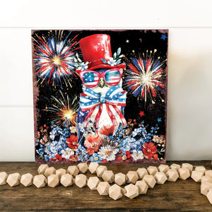4th of July Owl & Fireworks Door Hanger | Multi Sizes | Patriotic Independence Day Front Door and Indoor Wall Decor