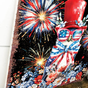 4th of July Owl & Fireworks Door Hanger | Multi Sizes | Patriotic Independence Day Front Door and Indoor Wall Decor