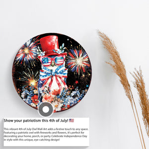 4th of July Owl & Fireworks Door Hanger | Multi Sizes | Patriotic Independence Day Front Door and Indoor Wall Decor