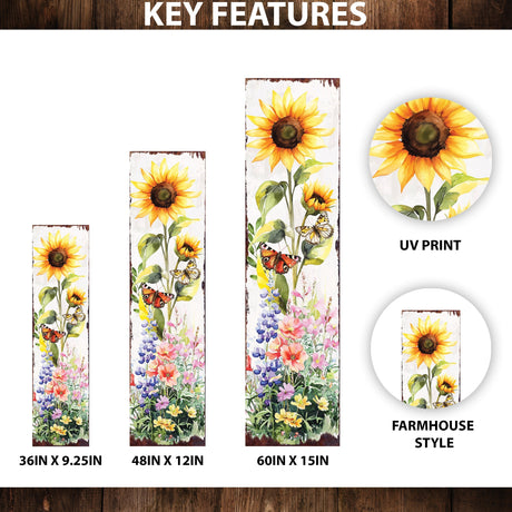 Summer Wildflower Porch Sign | Sunflower, Lupine, Poppy & Butterfly Design | Multi Sizes | Front Door, Porch, or Garden Decor