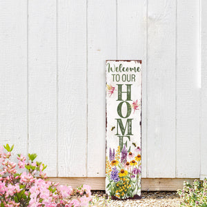 Summer Welcome to Our Home Porch Sign | Wildflower Garden Design with Bees & Fairies | UV Print | Multi Sizes for Front Porch Decor