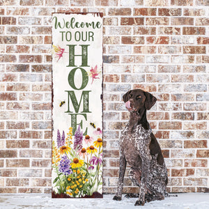 Summer Welcome to Our Home Porch Sign | Wildflower Garden Design with Bees & Fairies | UV Print | Multi Sizes for Front Porch Decor