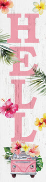 36in tropical hello porch sign with floral bus pattern for front door, wooden 36-inch summer welcome display, front porch decor