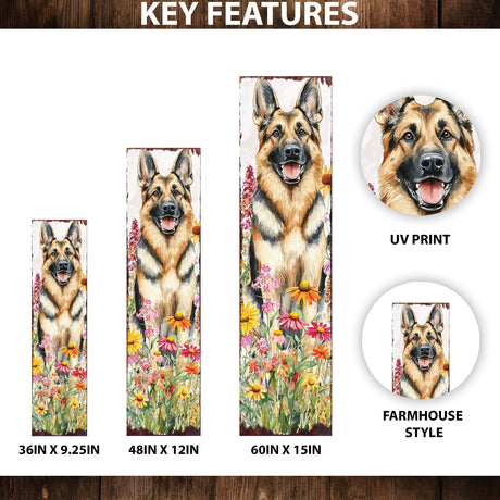 Summer German Shepherd Porch Sign | Wildflower Garden Design | Pet-Friendly Decor | Multi Sizes for Front Porch Decor