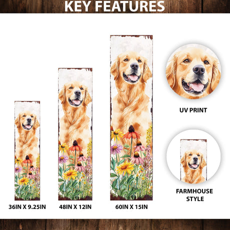 Summer Golden Retriever Porch Sign | Wildflower Garden Design | Pet-Friendly Decor | Multi Sizes for Front Porch Decor