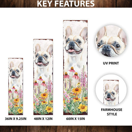 Summer Bulldog Porch Sign | Wildflower Garden Design | Pet-Friendly Decor | Multi Sizes for Front Porch Decor